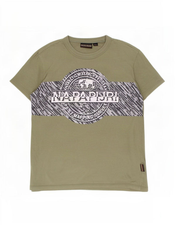 Napapijri Jungen-T-Shirt mit Grafik, 11–12 Jahre, grüne Baumwolle