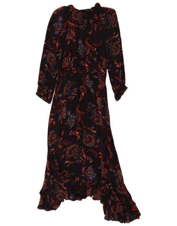 Monsoon Langärmliges, asymmetrisches Maxikleid für Damen, UK 14, Mittelschwarz, Paisleymuster