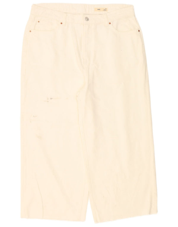 Marks & Spencer Damen-Jeans mit weitem Bein, kurz geschnitten, UK 16, Größe L, W36, L24, gebrochenes Weiß