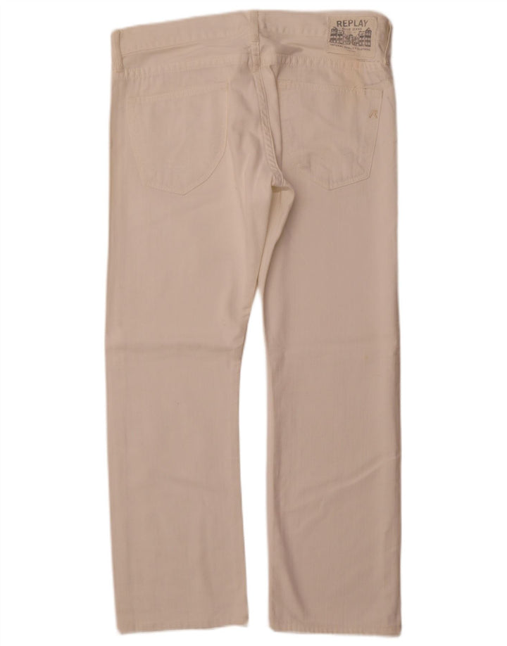 Gerade Jeans für Damen von REPLAY, W33, L28, cremefarbene Baumwolle
