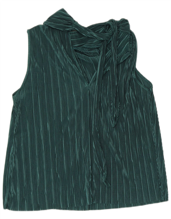Ärmelloses Blusenoberteil für Damen von Zara, Gr. 44, groß, grün gestreift, aus Polyester