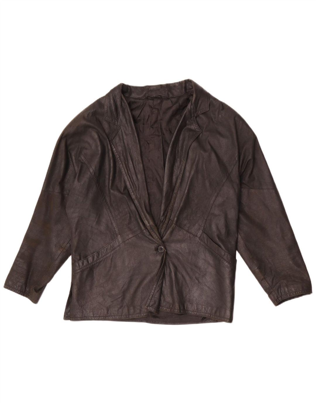 Vintage Damen 1 Knopf Leder Blazer Jacke IT 42 Medium Schwarz