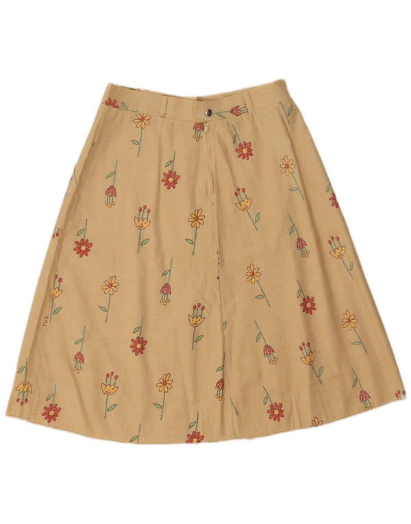 Vintage Damen High Waist A-Linie Rock IT 46 Large W30 Beige Floral