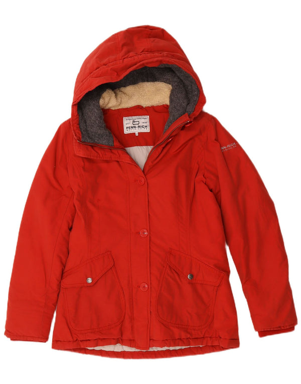 Woolrich Damen-Parkajacke mit Kapuze, UK 14, mittelrote Baumwolle
