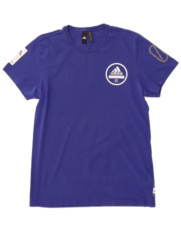 ADIDAS Mens Graphic T-Shirt Top Medium Blue Cotton