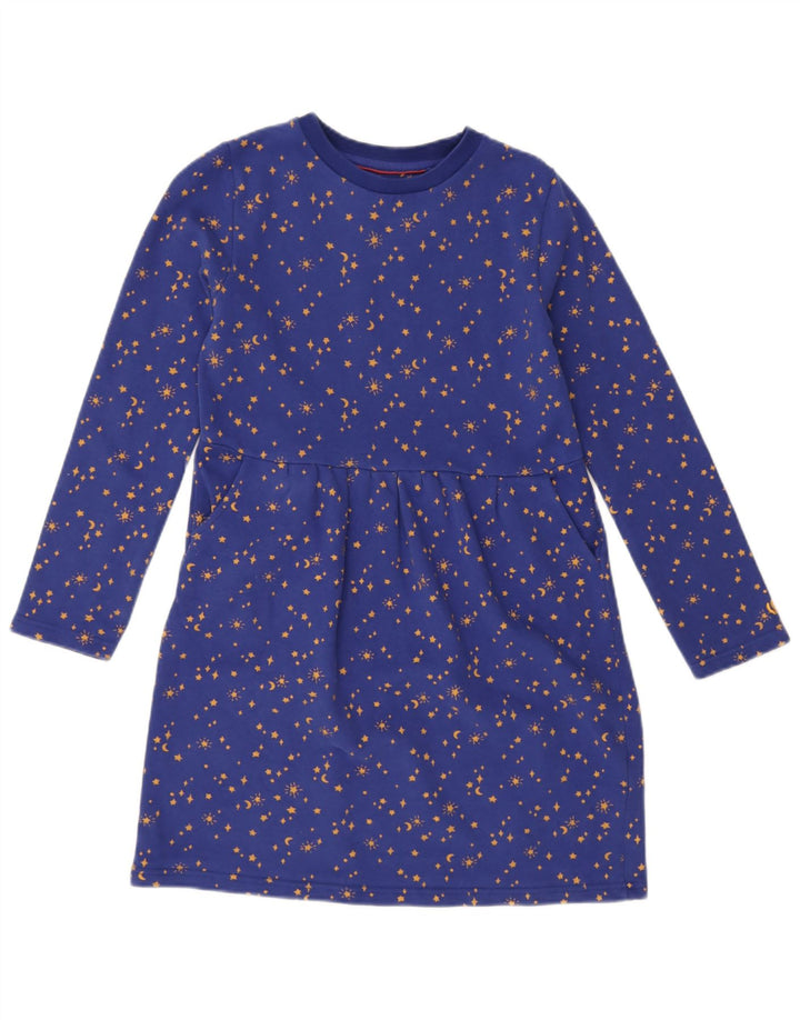 Fat Face Mädchen-Kleid mit abstraktem Muster, langärmelig, Basic, 10–11 Jahre, Blau