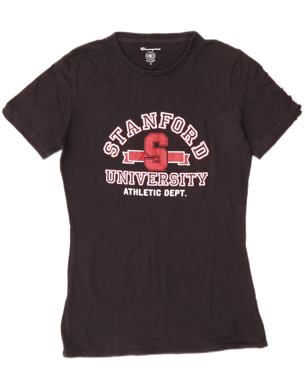 Champion Womens Graphic T-Shirt Top UK 10 Small Schwarz Baumwolle