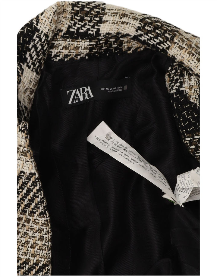 Zara Womens Open Overcoat UK 6 XS Schwarz kariertes Acetat