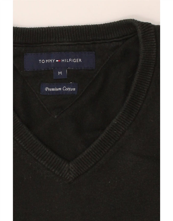 TOMMY HILFIGER Mens V-Neck Jumper Sweater Medium Black Cotton Vintage Tommy Hilfiger and Second-Hand Tommy Hilfiger from Messina Hembry 