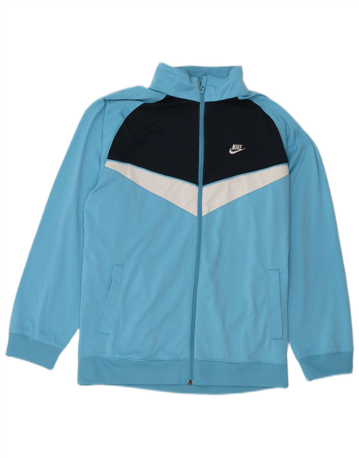 NIKE Boys Tracksuit Top Jacket 13-14 Years XL Blue Colourblock Polyester