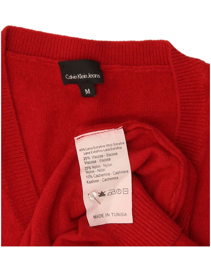 Calvin Klein Jeans Damen-Pullover mit V-Ausschnitt, UK 12, mittelrote Wolle