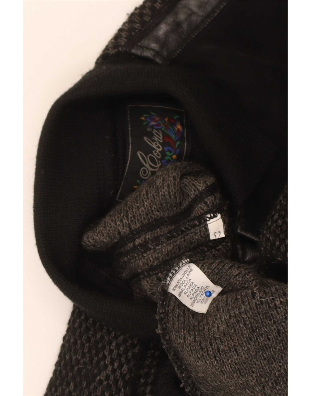 Cobra Herren-Pullover mit Rollkragen, IT 52, Größe L, schwarze Argyle-/Diamant-Wolle