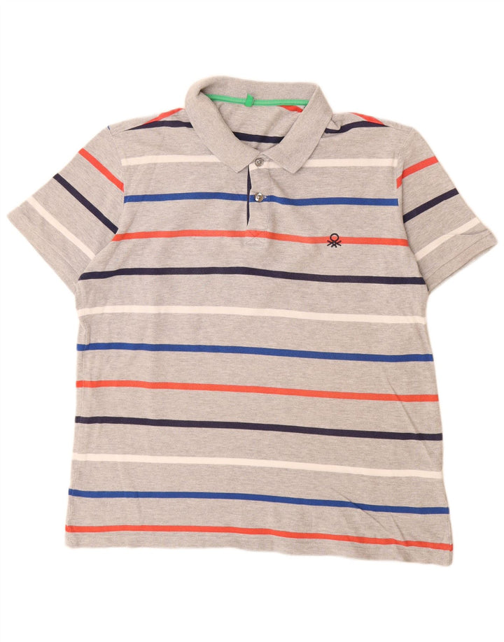 Benetton Herren Poloshirt XL grau gestreift aus Baumwolle