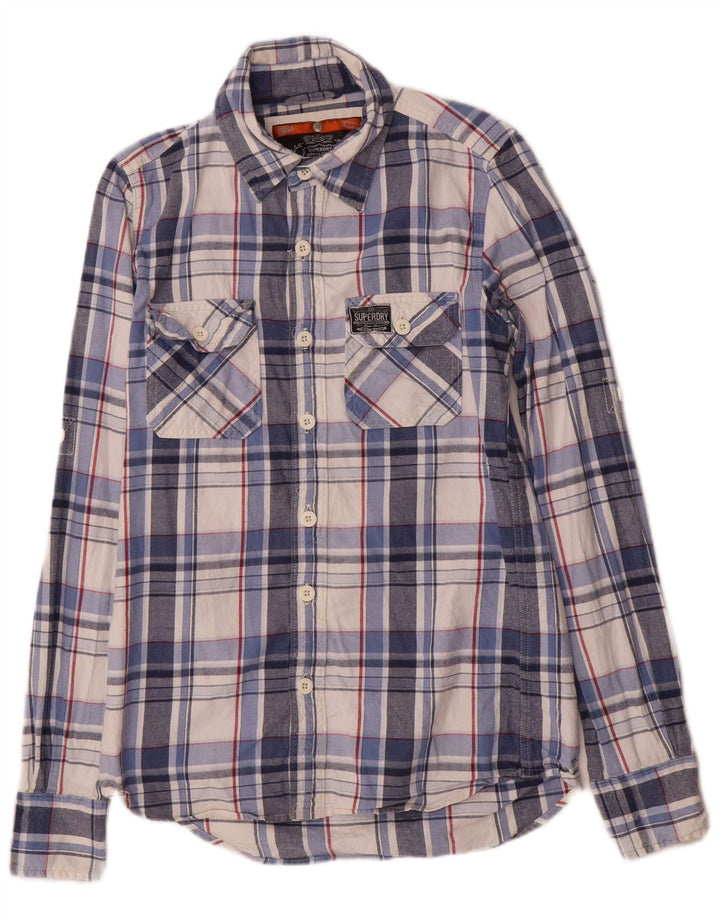 Superdry Herren-Flanellhemd, klein, blau, kariert, Baumwolle