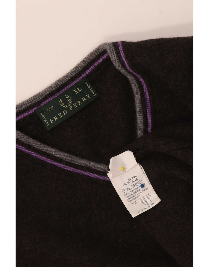 Fred Perry Herren-Pullover mit V-Ausschnitt, XL, schwarze Wolle