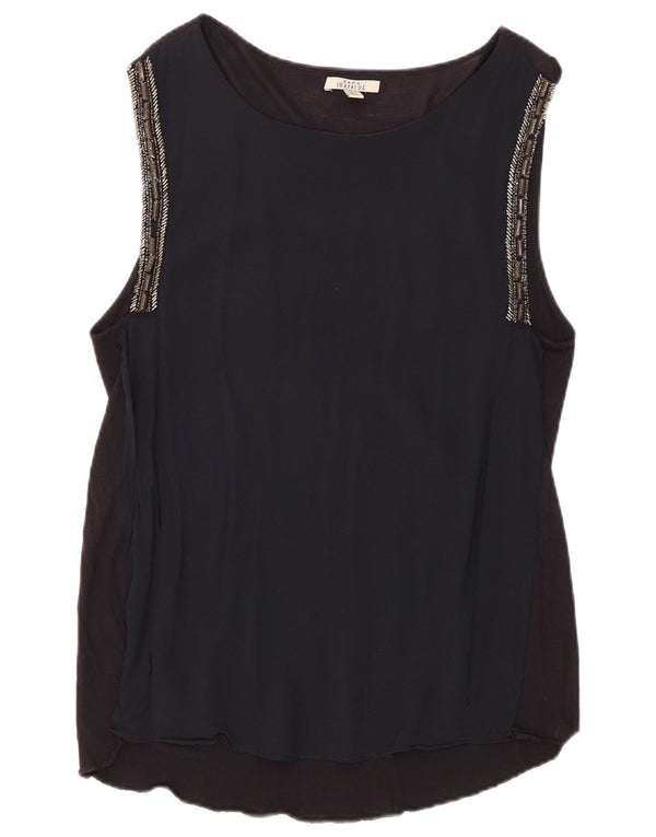 Zara Damen ärmelloses Blusenoberteil UK 12 Medium Schwarz
