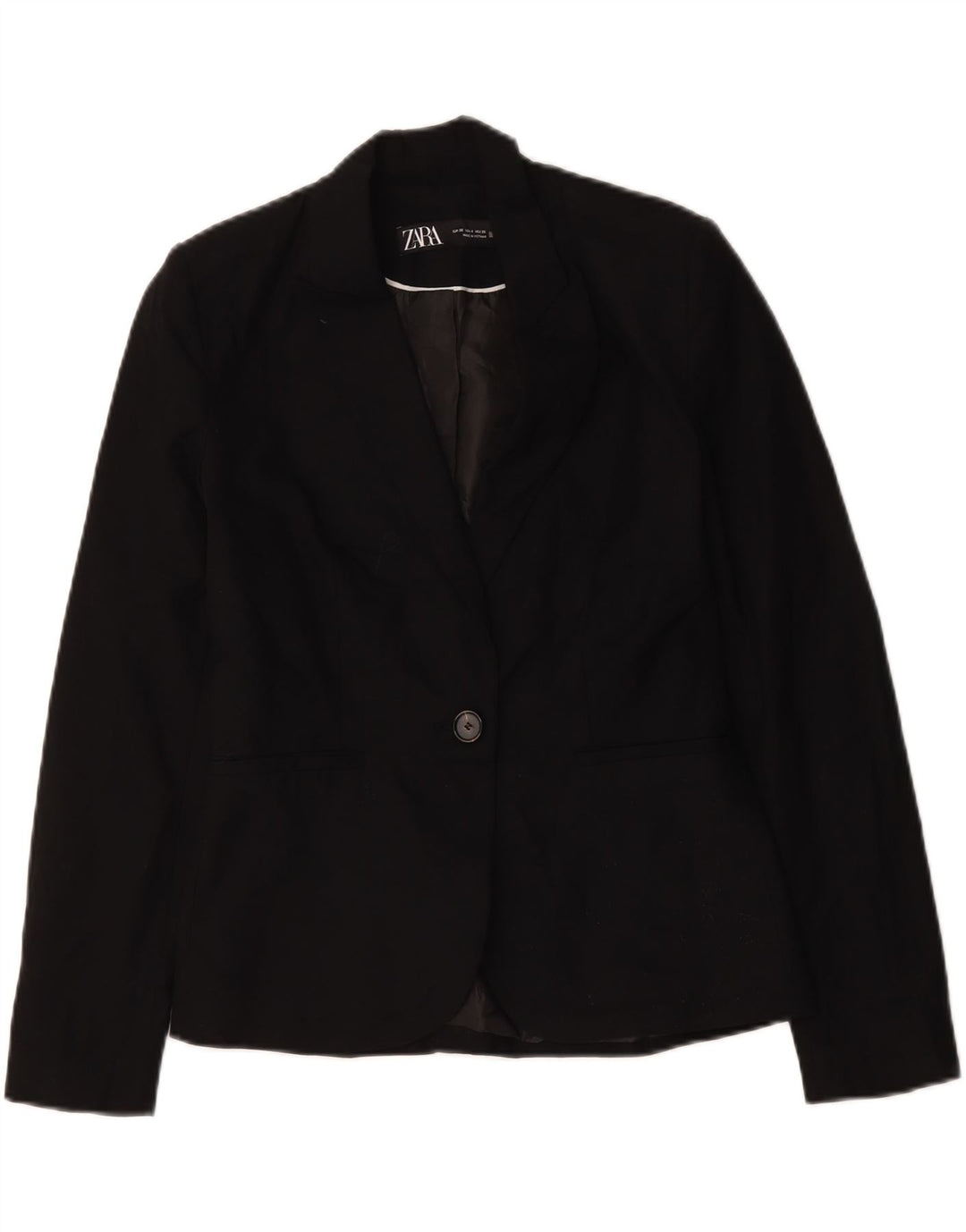 Zara Damen 1-Knopf-Blazerjacke UK 36 Small Schwarz Polyester