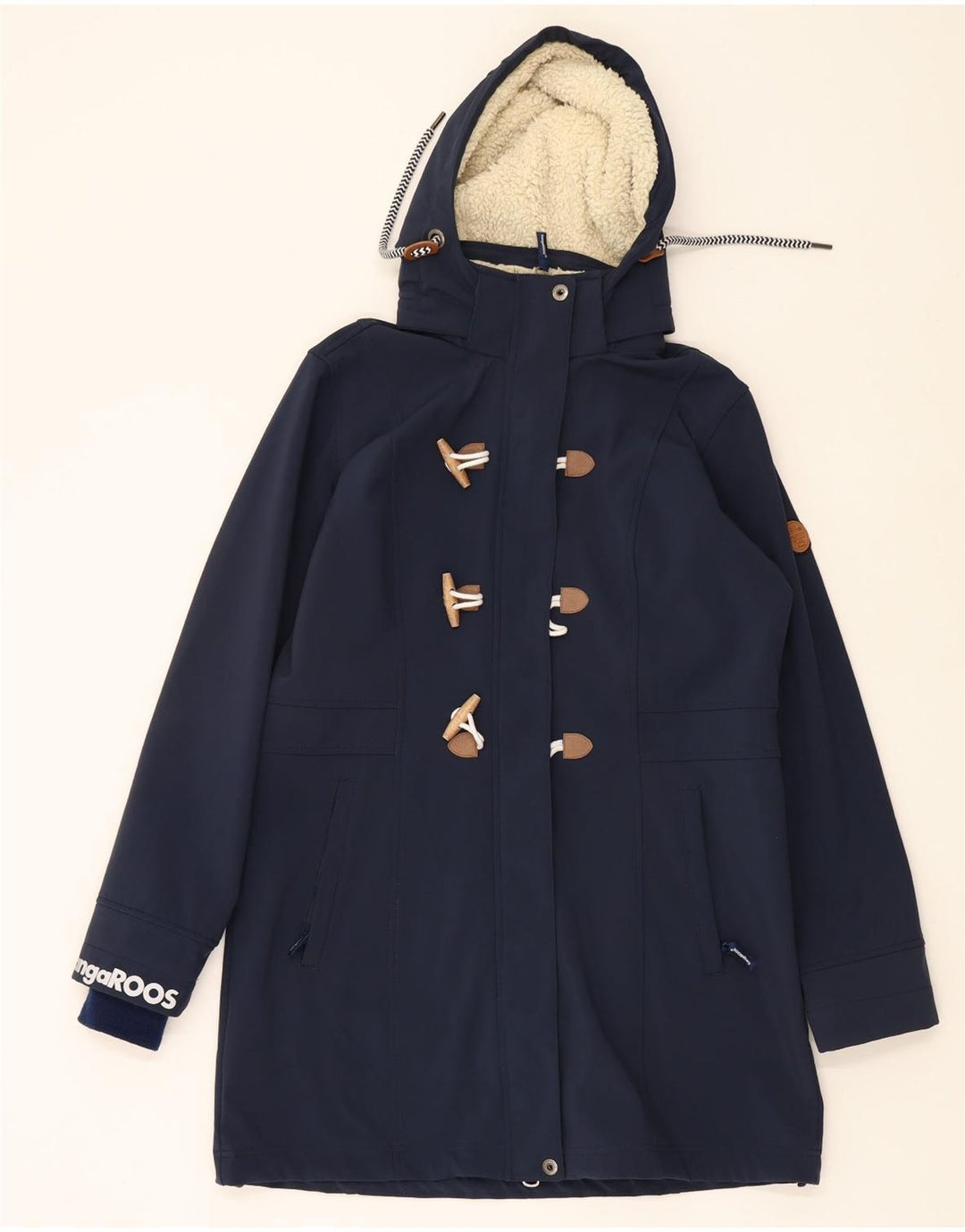 KANGAROOS Womens Graphic Hooded Windbreaker Coat UK 12 Medium  Navy Blue Vintage Kangaroos and Second-Hand Kangaroos from Messina Hembry 