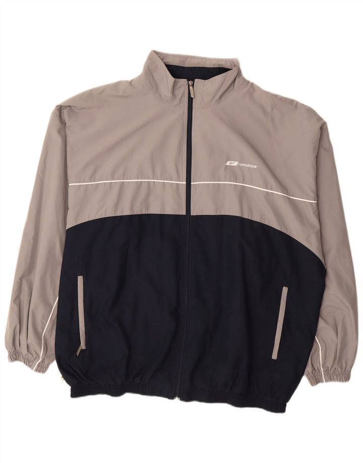 REEBOK Herren-Trainingsanzugoberteil, Jacke, 2XL, graues Colourblock-Polyester