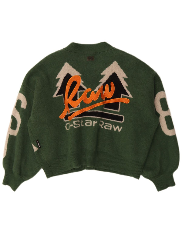 G-Star Damen Crop Graphic Oversized Cardigan Pullover UK 18 XL Grüne Wolle