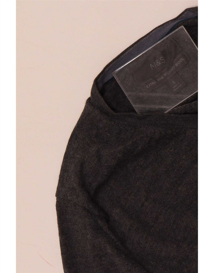 Marks & Spencer Herren-Pullover mit V-Ausschnitt, Größe S, graue Merinowolle