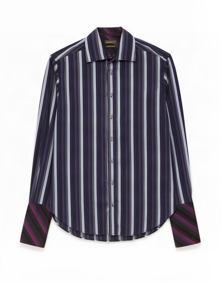 Ted Baker formelles Herrenhemd, Größe 38 15, mittelmarineblau, gestreift, Baumwolle