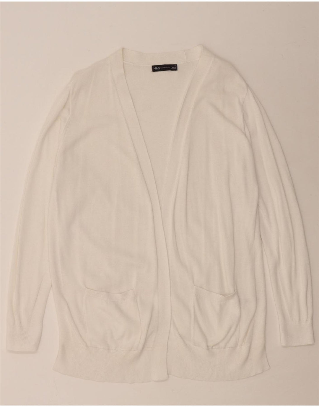 MARKS & SPENCER Womens Open Cardigan Sweater UK 16 Large White Cotton