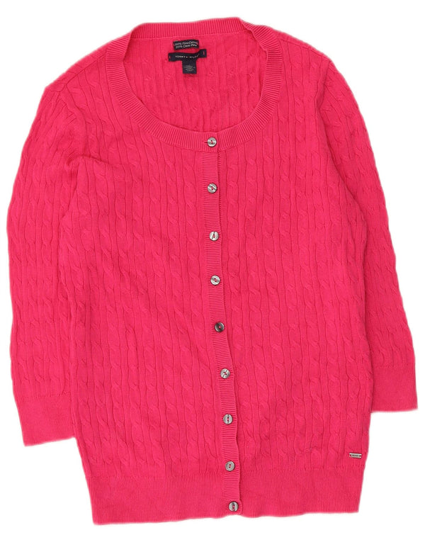 Tommy Hilfiger Damen-Strickjacke mit 3/4-Ärmeln, UK-Gr. 12, mittelrosa, Baumwolle