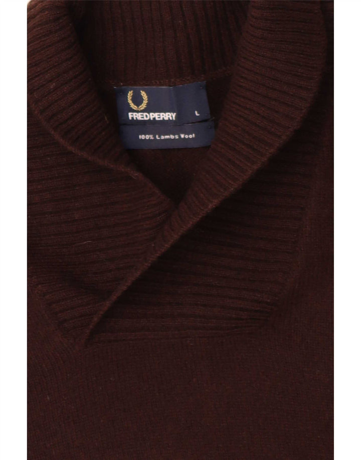 Fred Perry Herren-Pullover mit Schalkragen, große braune Lammwolle