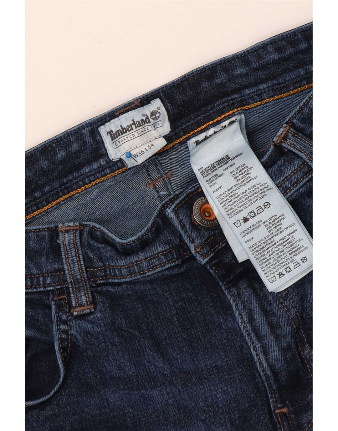 Timberland Herren Straight Jeans W36 L34 Marineblaue Baumwolle