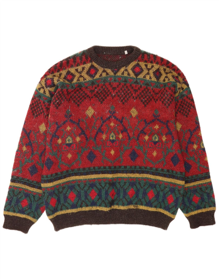 Vintage Herren-Pullover mit U-Boot-Ausschnitt, große rote geometrische Wolle