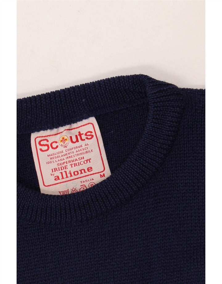 VINTAGE Herren-Pullover mit Rundhalsausschnitt, mittlere marineblaue Wolle