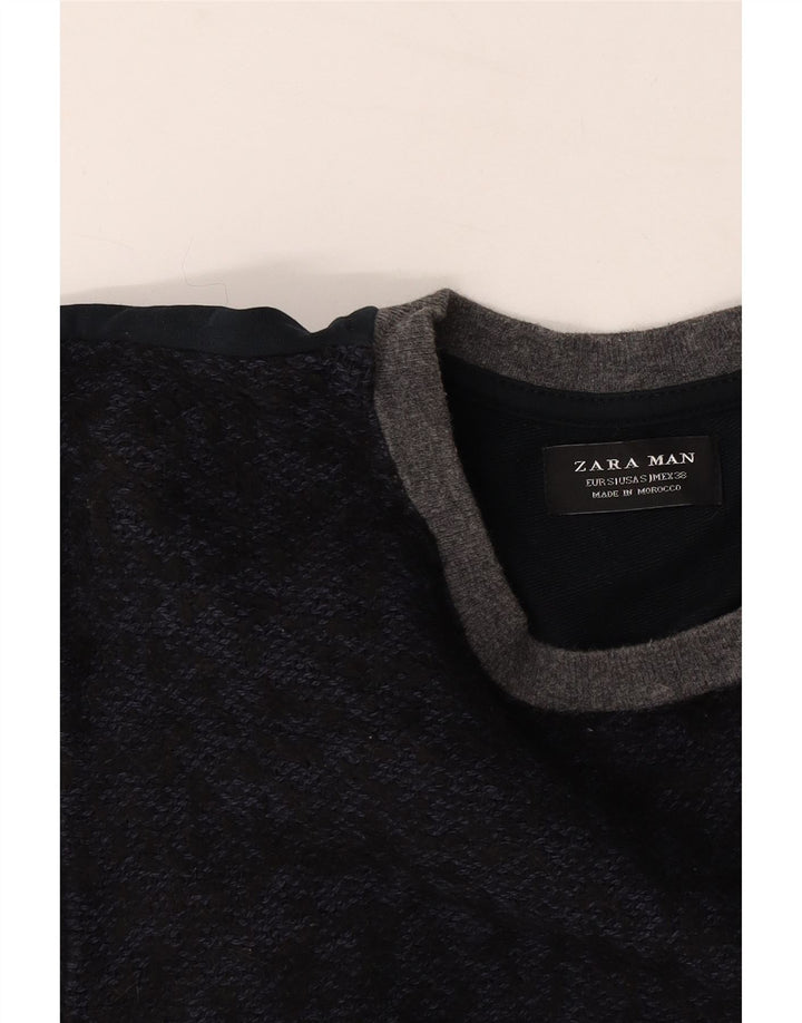 Zara Herren-Pullover mit Rundhalsausschnitt, Größe S, Marineblau, Farbblock