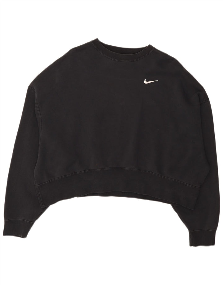 Nike Womens Crop Oversized Sweatshirt Pullover UK 14 Mittelschwarze Baumwolle
