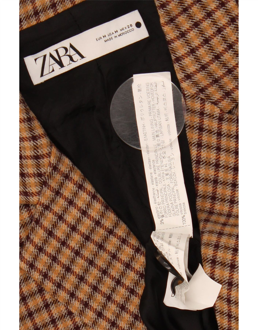 ZARA Damen 2-Knopf-Blazerjacke UK 14 Mittelbraun karierte Viskose