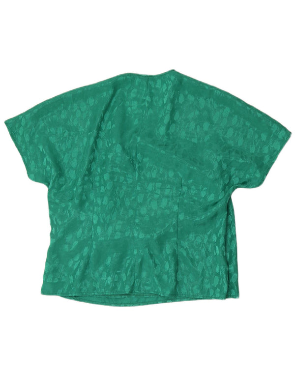 Vintage Damen Bluse Top UK 22 2XL Grün geflecktes Polyester