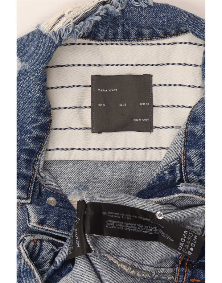 Zara Herren Distressed Denim Gilet UK 36 Small Blaue Baumwolle
