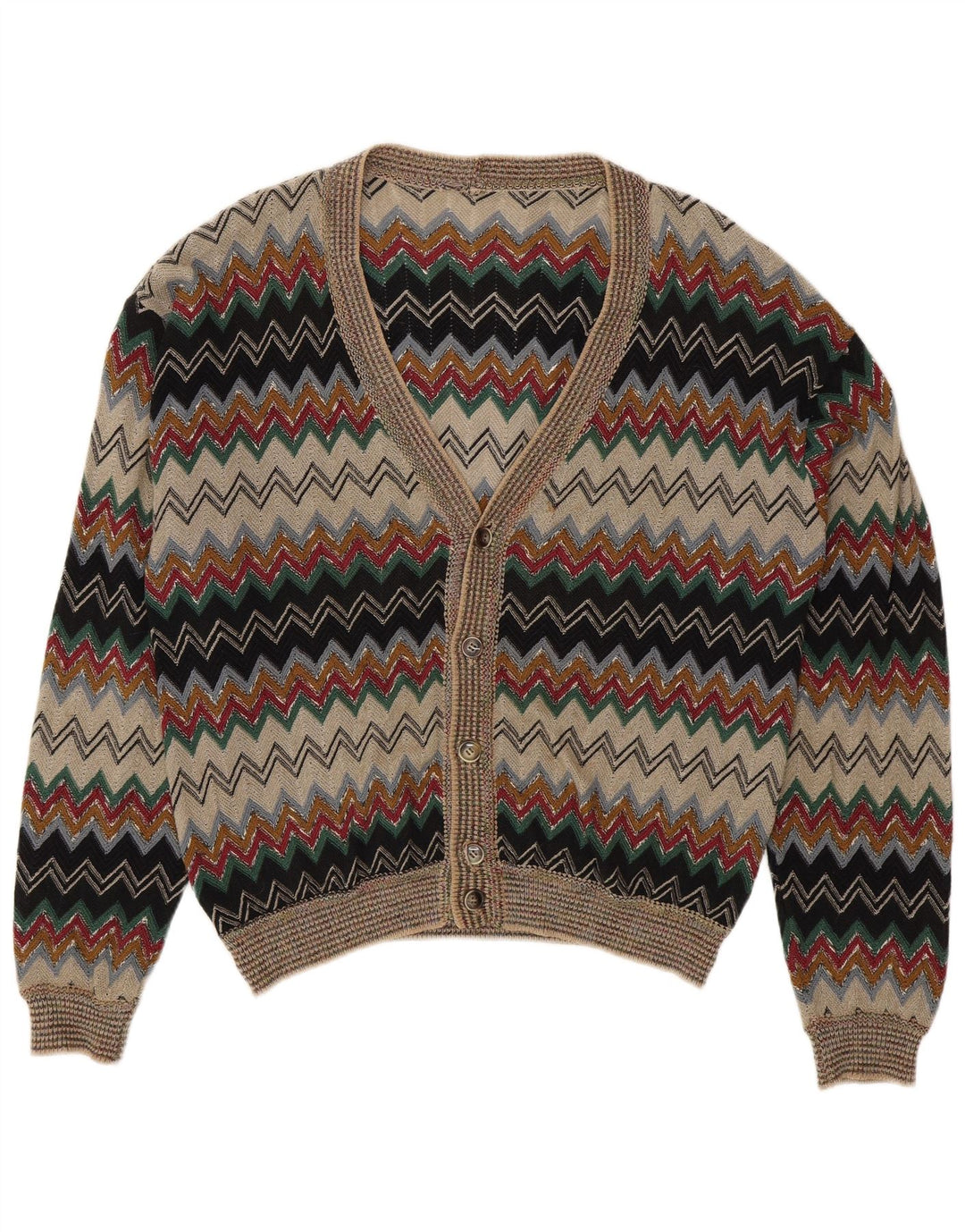 Vintage Herren Cardigan Pullover IT 50 Medium Mehrfarbig Chevron Leinen