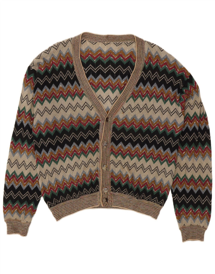 Vintage Herren Cardigan Pullover IT 50 Medium Mehrfarbig Chevron Leinen