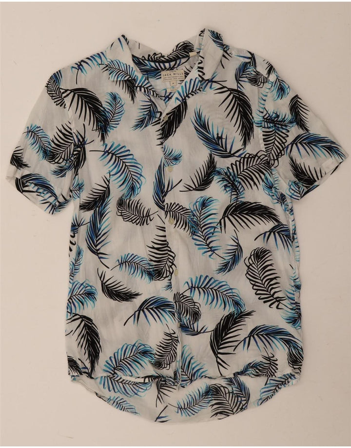 Jack Wills Herren Kurzarm-Slim-Fit-Hemd aus mittelweißer, geblümter Viskose