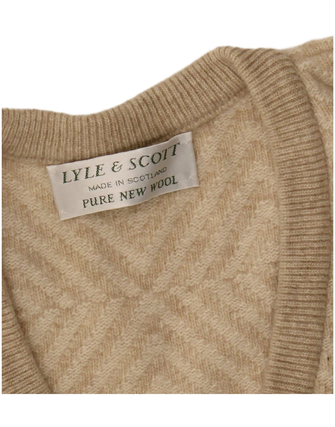 Lyle & Scott Herren-Pullover mit V-Ausschnitt, XL, beige, geometrische Wolle