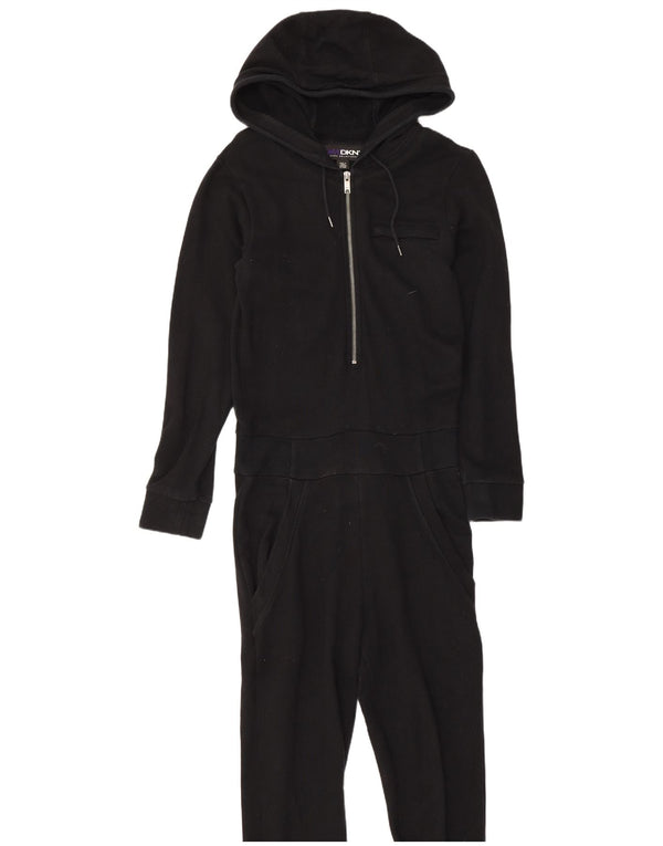 Dkny Womens Graphic Hooded Jumpsuit UK 6 XS Schwarze Baumwolle