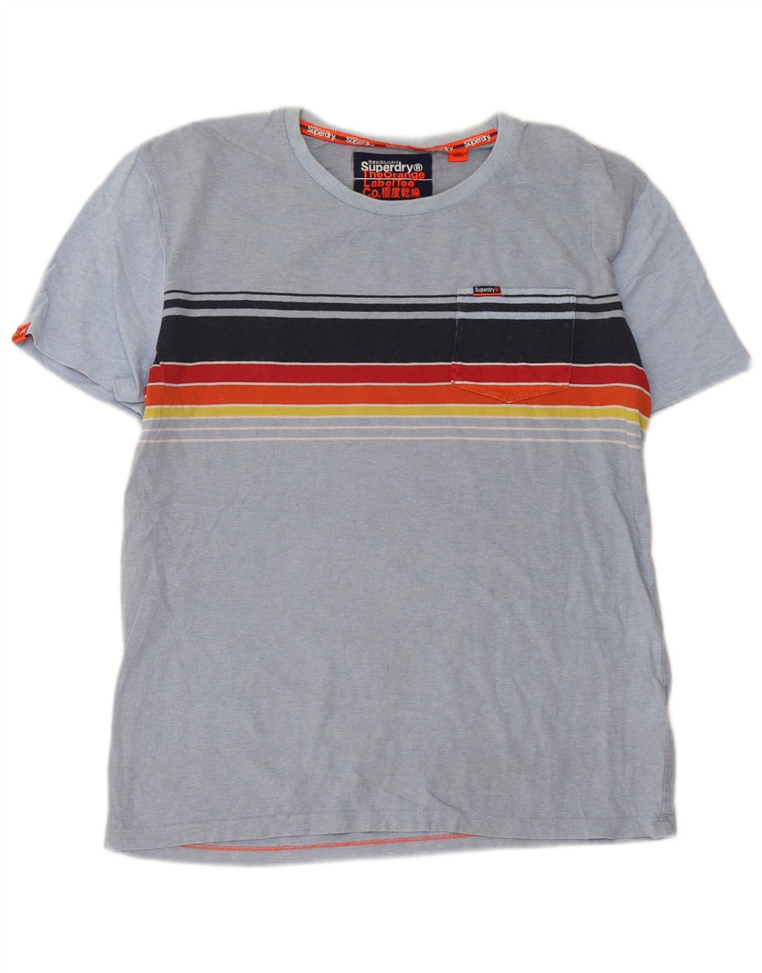 Superdry Herren T-Shirt-Oberteil aus mittelblauer, gestreifter Baumwolle