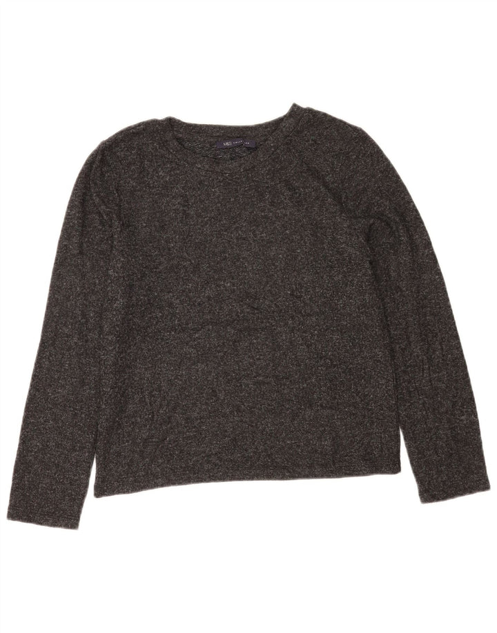 Marks & Spencer Damen Top Langarm UK 12 Mittelgraues Polyester