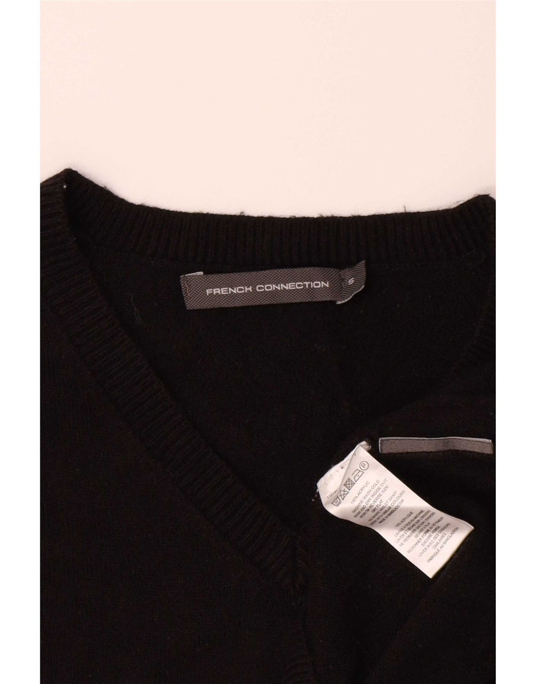 French Connection Herren-Pullover mit V-Ausschnitt, Größe S, Schwarz, Acryl