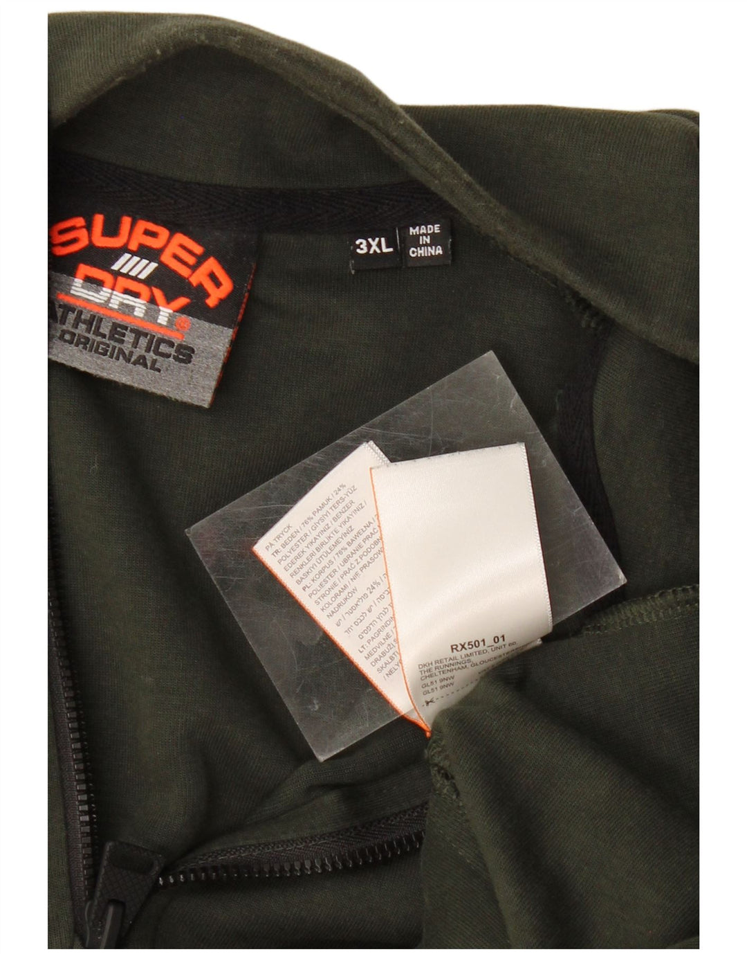 SUPERDRY Herren-Sweatshirt mit Reißverschluss am Hals, 3XL, grüne Blockfarben-Baumwolle