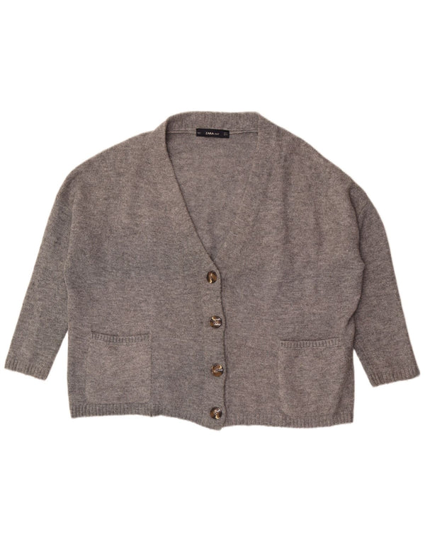 Zara Damen Strickjacke mit 3/4-Ärmeln, UK 14, mittelgraues Acryl