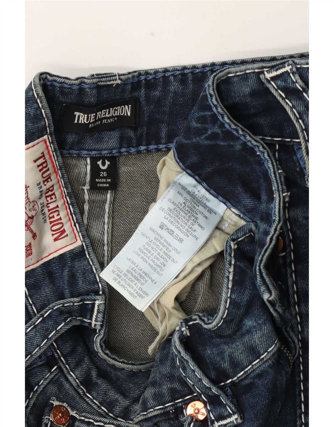 True Religion Damen Cargo-Jeans mit weitem Bein, W26 L33, blaue Baumwolle