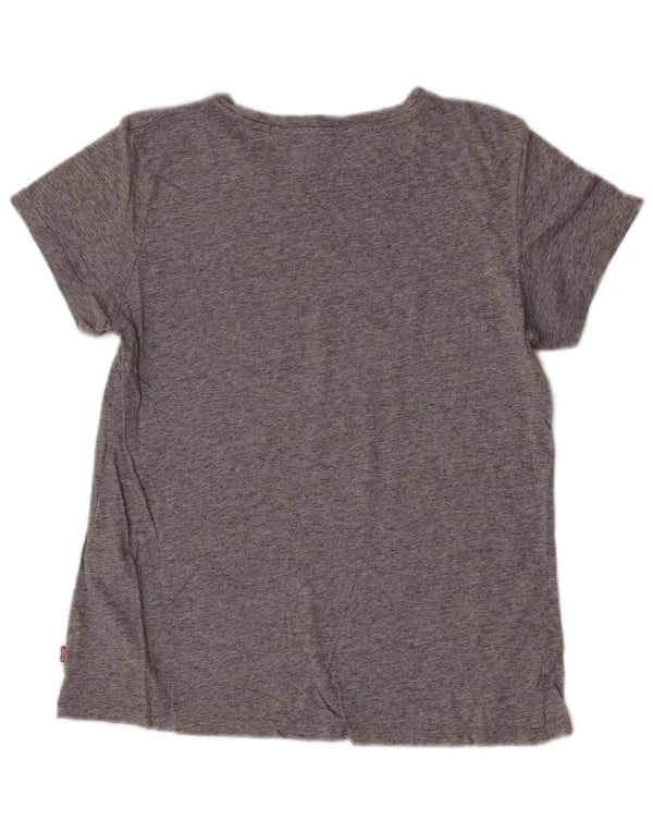 Levi's Womens Graphic T-Shirt Top UK 14 Mittelgrau gefleckte Baumwolle