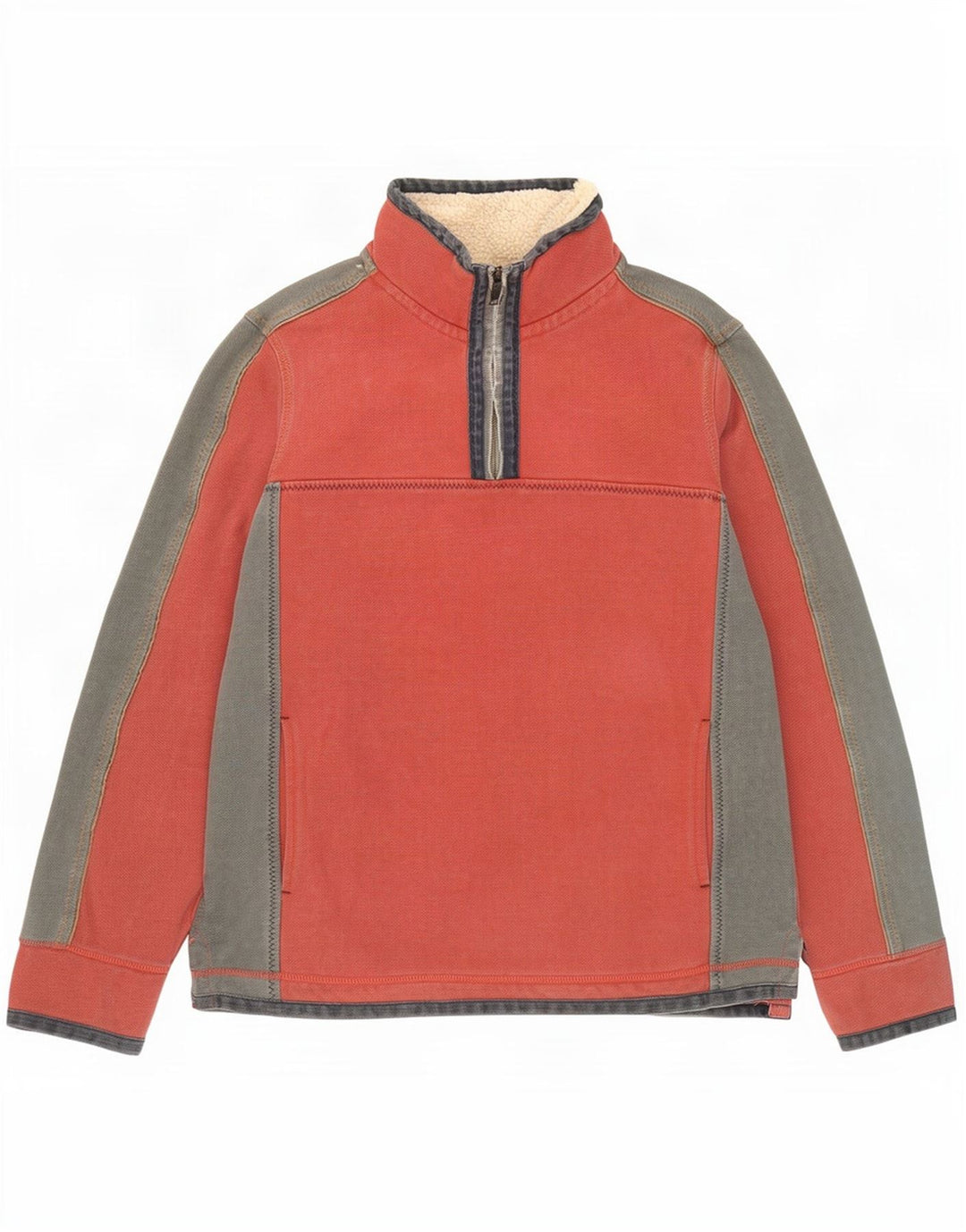 Fat Face Herren The Airlie Sweatshirt mit Reißverschluss am Hals, Mittelrot, Farbblock